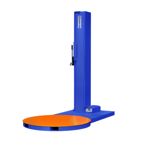 The Fox FPS-100 Manual Pallet Wrapper can pack 1-25 loads per hour.