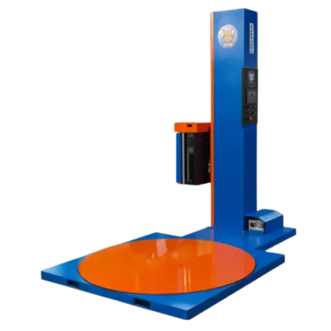 The FPS 400L Semi-Automatic Low Profile pallet wrapper can wrap 1-40 loads per hour.