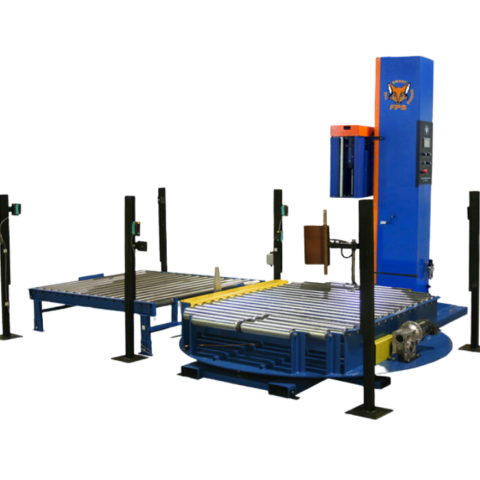 The FOX FPS 600 Inline Automatic Stretch Wrapper can wrap up to 40 loads per hour.